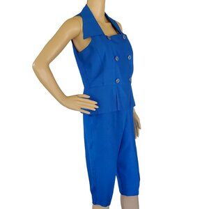 Vintage Scarlett 2 pc Outfit Women's XS Sleeveless Top & Capri Royal Blue Rayon